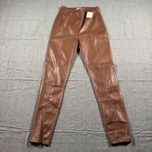Free People We The Free Spitfire Vegan Leather Skinny Pants Size 25 Brown NWT
